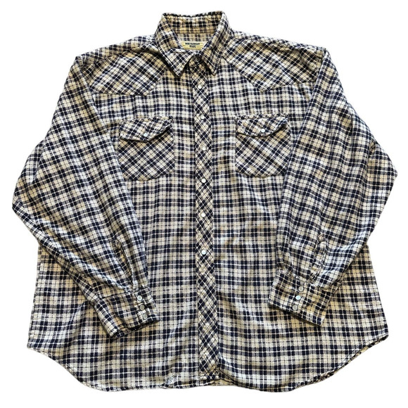 Northwest Blue Beige and Blue Plaid Pearl Snap Button Down Size XXL - Picture 1 of 7